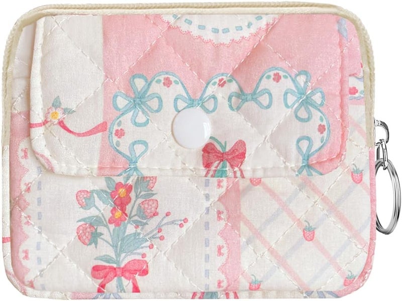Modacarry Store Cotton Quilted Floral Coin Pouch with Cute Prints Zipper for Women Girls (BERRIES) - Image 1